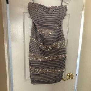 Gray dress with pearls and rhinestones